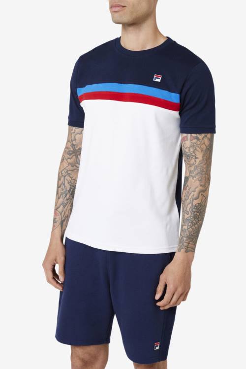 Camiseta Fila Exempt Crew Hombre Blancas Azul Marino Azules Rojas | Fila851QS