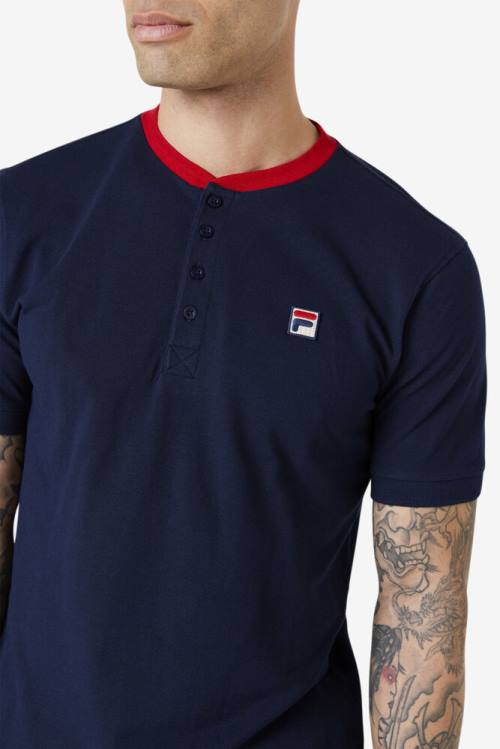Camiseta Fila Ralph Henley Hombre Azul Marino Rojas | Fila598UF