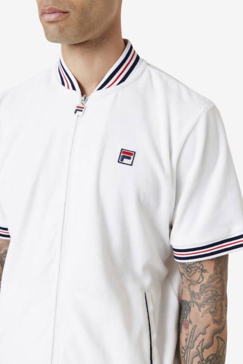 Chaquetas Fila Estudio Velour Hombre Blancas Azul Marino | Fila769GA