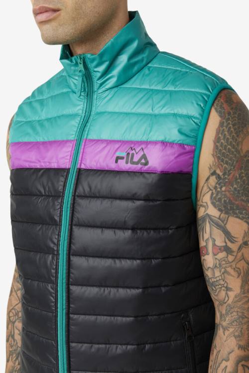 Chaquetas Fila Tri Vest Hombre Negras Verde Moradas | Fila945FS