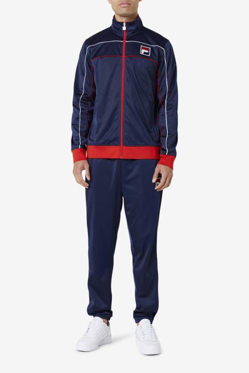 Chaquetas Fila Wayan Pista Hombre Azul Marino Rojas Blancas | Fila687GK