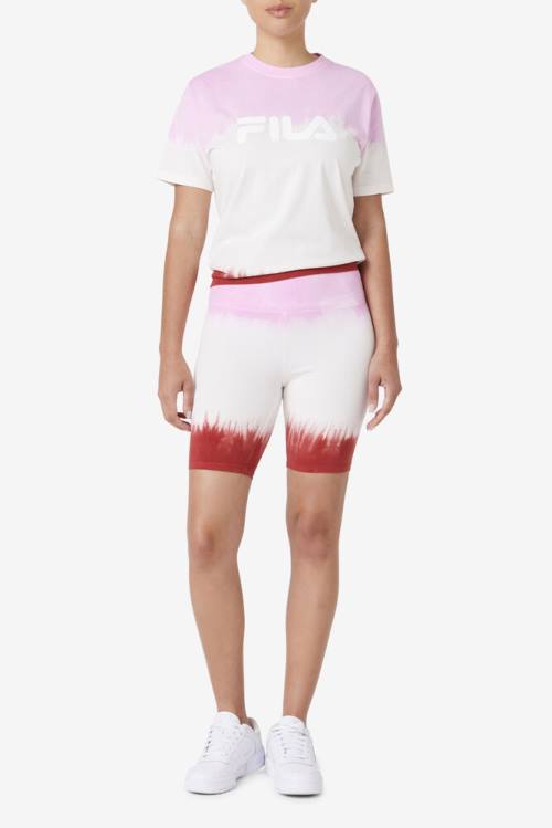 Pantalones Cortos Fila Taima Tie Dye Bike Mujer Blancas Rojas | Fila031NC