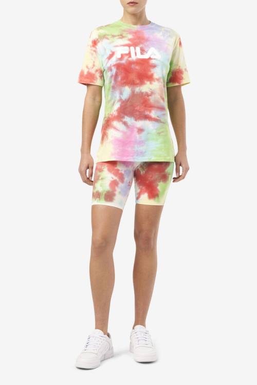 Pantalones Cortos Fila Taima Tie Dye Bike Mujer Verde Blancas Rojas | Fila231ZJ