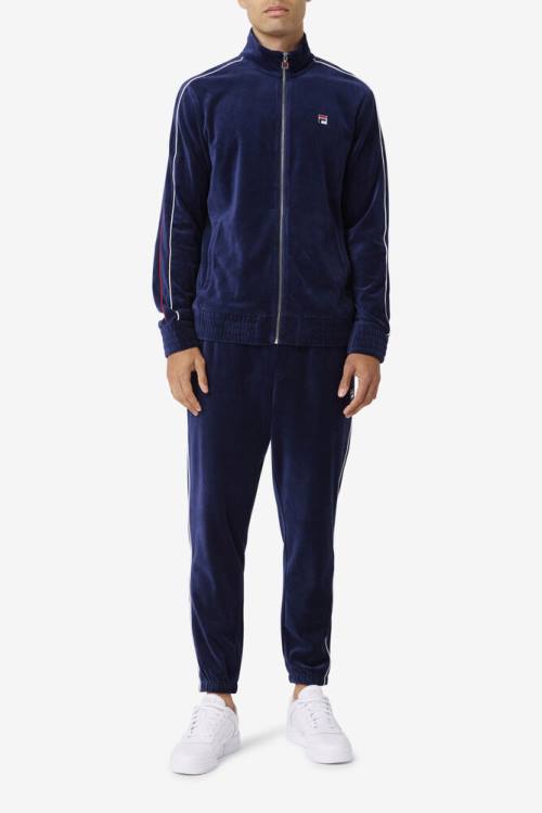 Pantalones Fila Deverall Velour Hombre Azul Marino Blancas Rojas | Fila740IM