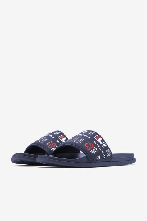 Sandalias de Diapositivas Fila Drifter Lux Patchwork Hombre Azul Marino Rojas Blancas | Fila195UP